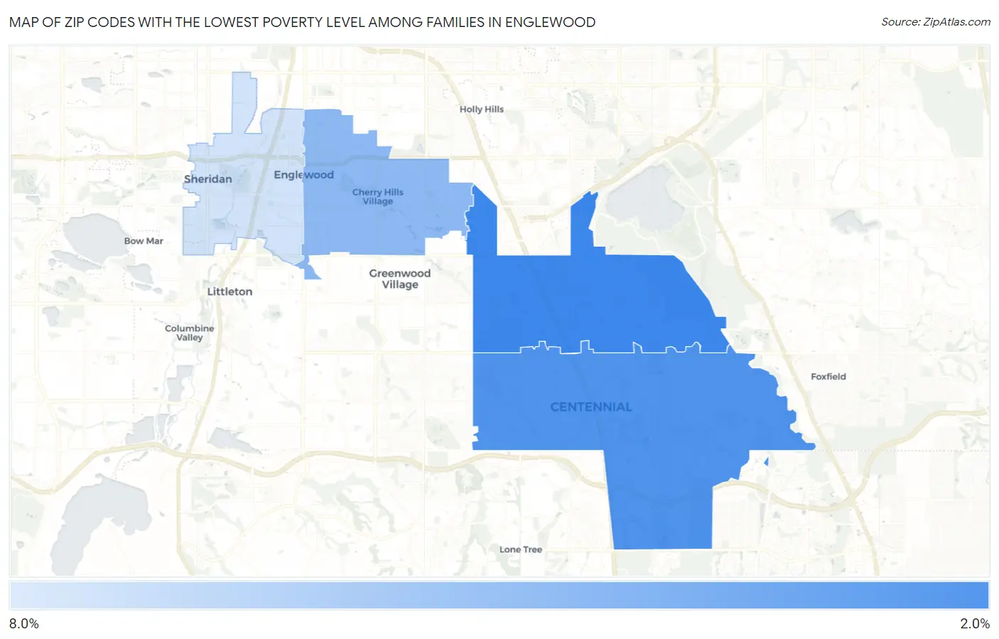 Zip Codes with the Lowest Poverty Level Among Families in Englewood Map