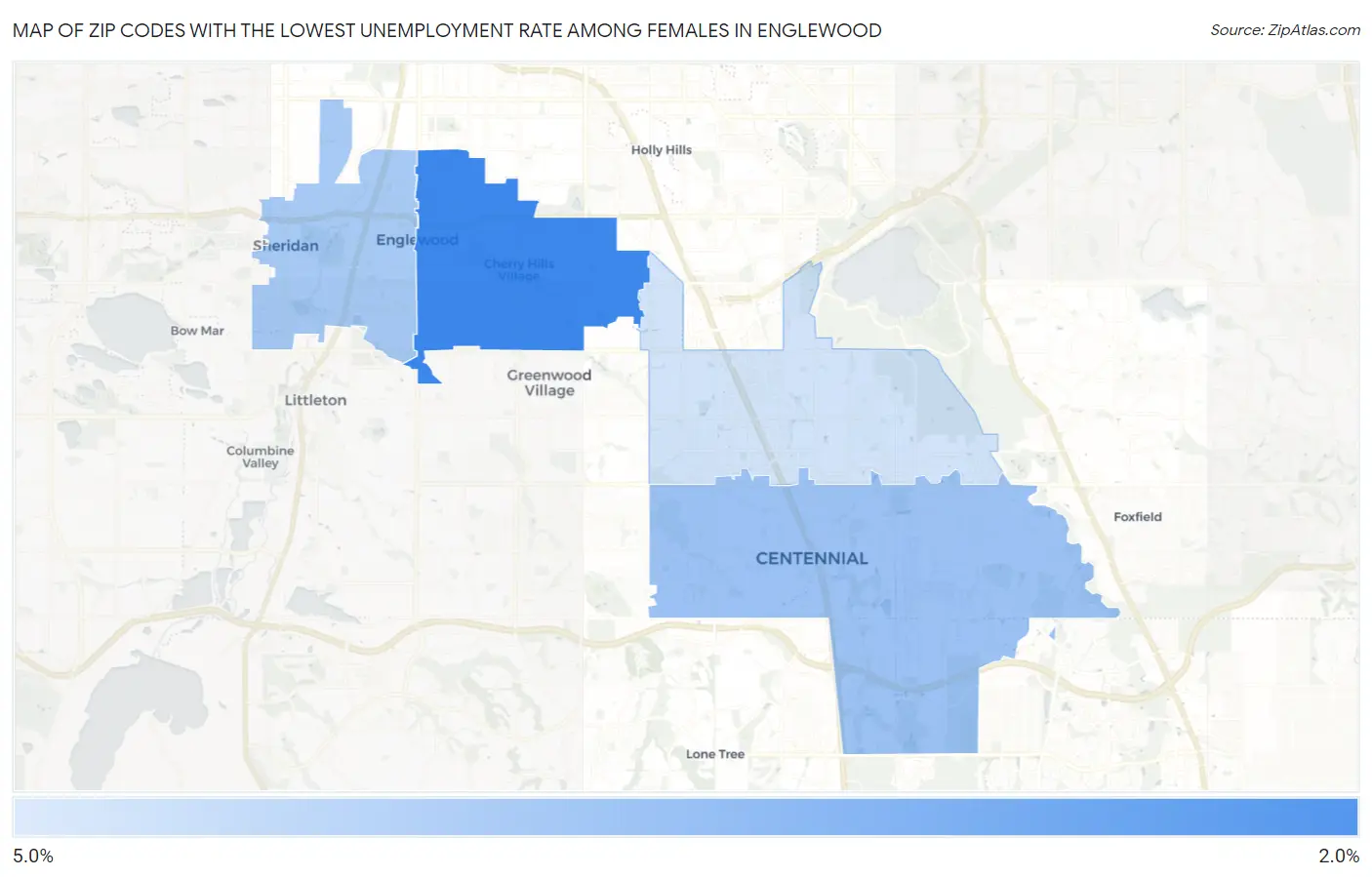 Zip Codes with the Lowest Unemployment Rate Among Females in Englewood Map