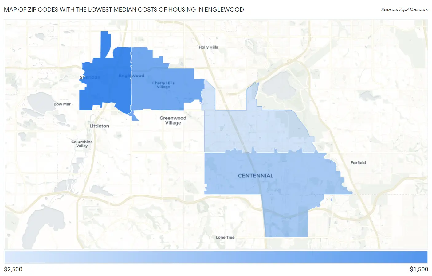 Zip Codes with the Lowest Median Costs of Housing in Englewood Map