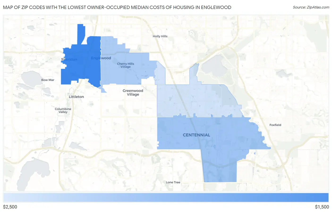 Zip Codes with the Lowest Owner-Occupied Median Costs of Housing in Englewood Map