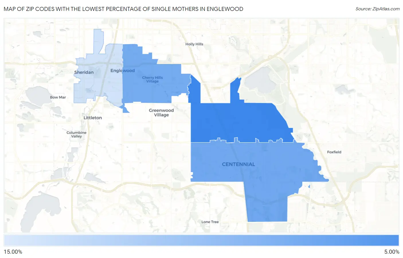 Zip Codes with the Lowest Percentage of Single Mothers in Englewood Map