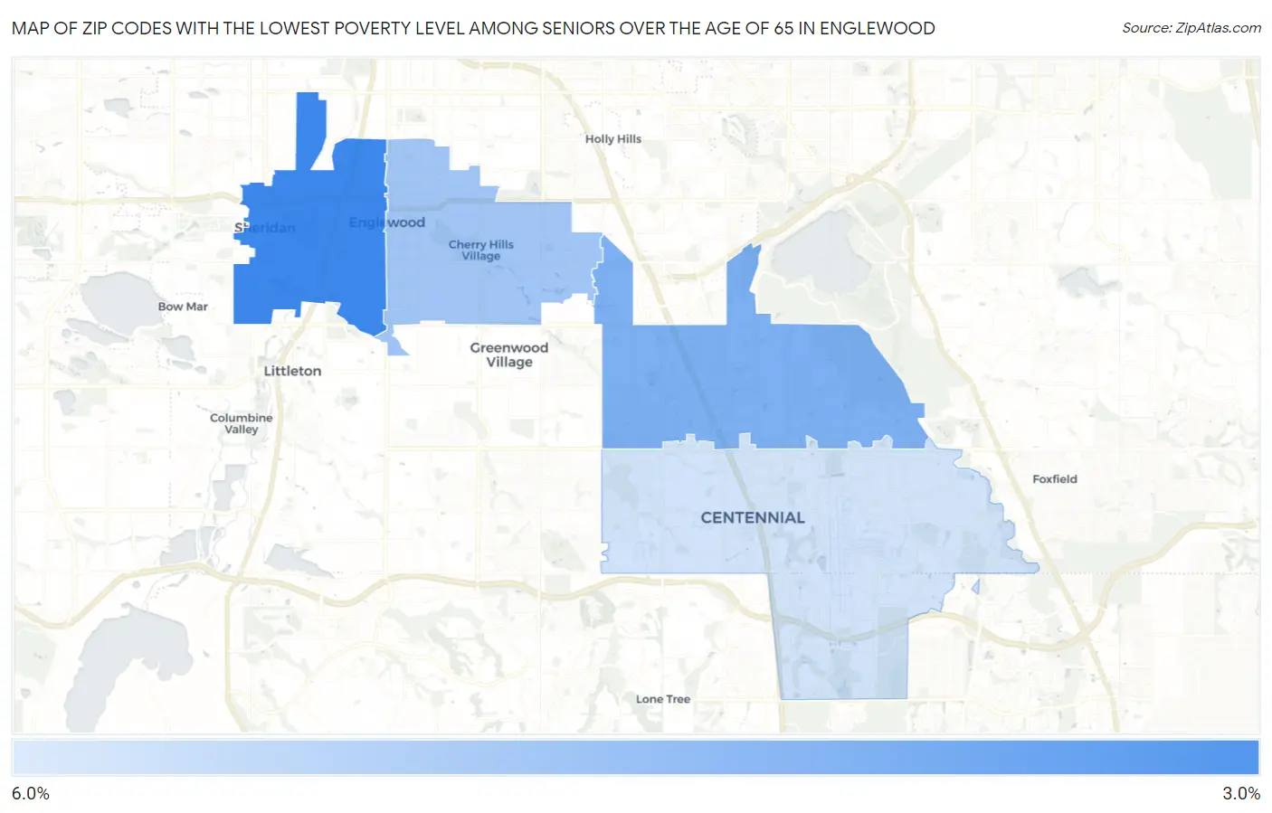 Zip Codes with the Lowest Poverty Level Among Seniors Over the Age of 65 in Englewood Map
