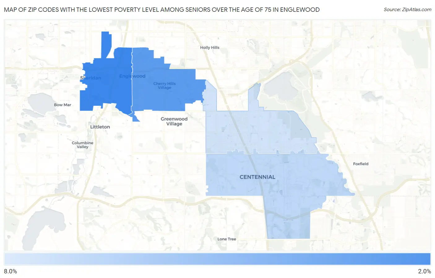 Zip Codes with the Lowest Poverty Level Among Seniors Over the Age of 75 in Englewood Map