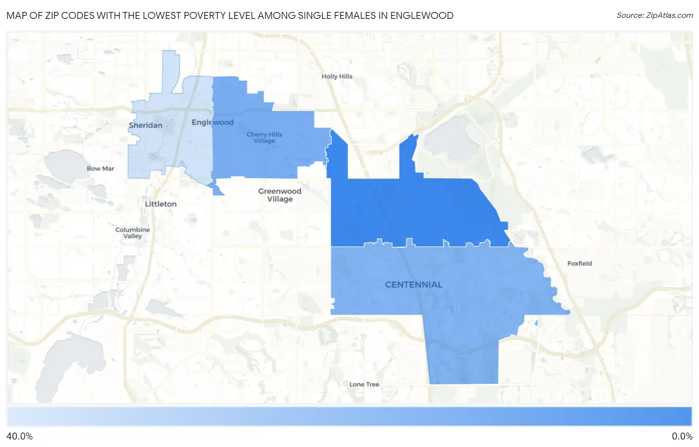 Zip Codes with the Lowest Poverty Level Among Single Females in Englewood Map