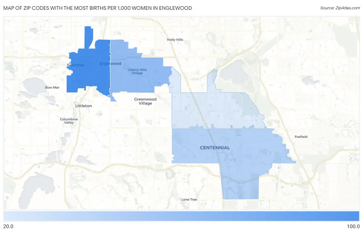 Zip Codes with the Most Births per 1,000 Women in Englewood Map