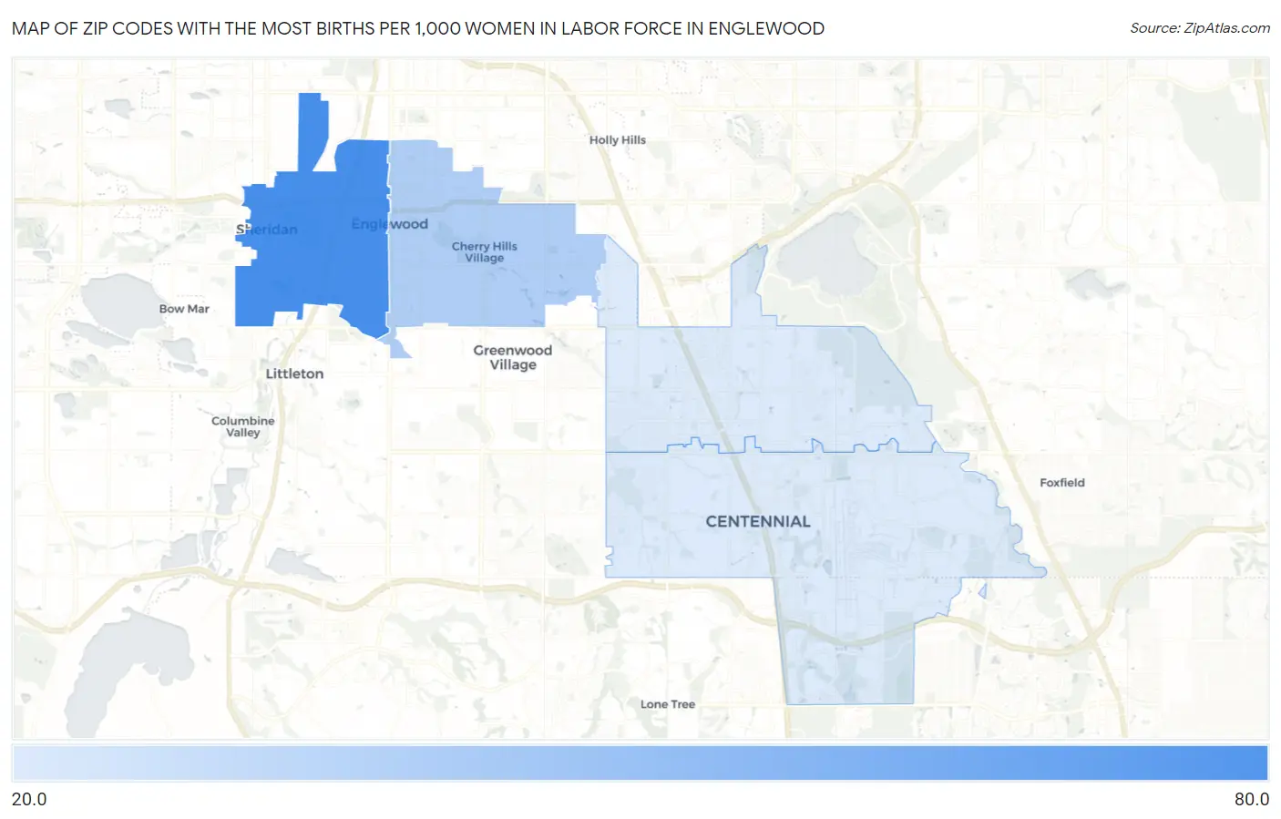 Zip Codes with the Most Births per 1,000 Women in Labor Force in Englewood Map