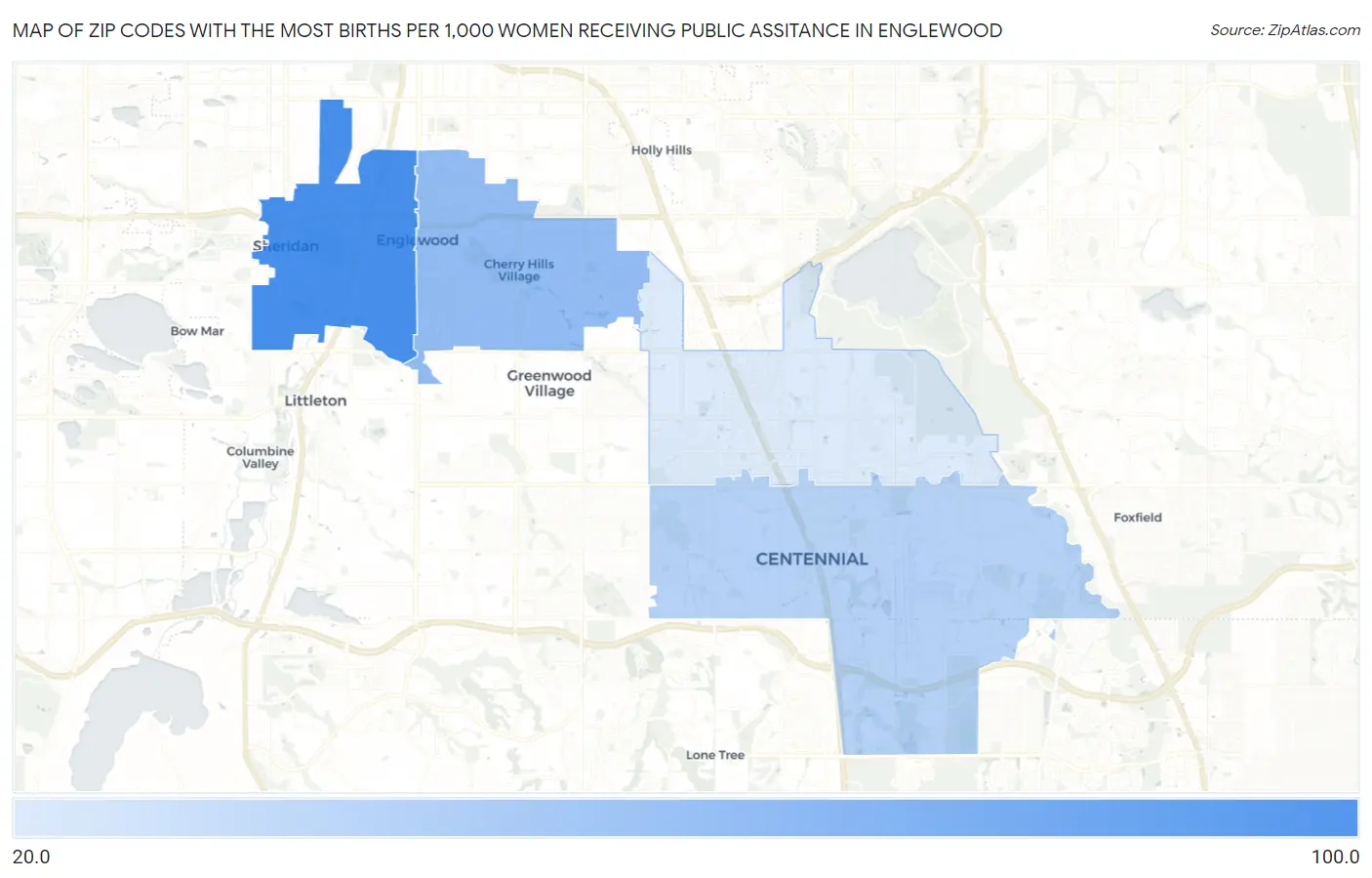 Zip Codes with the Most Births per 1,000 Women Receiving Public Assitance in Englewood Map
