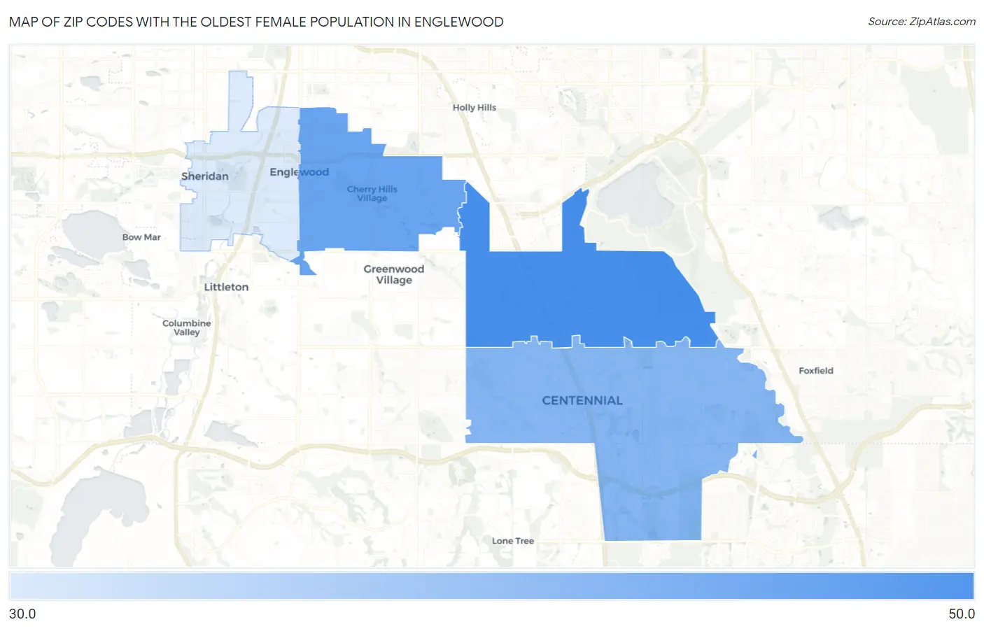 Zip Codes with the Oldest Female Population in Englewood Map