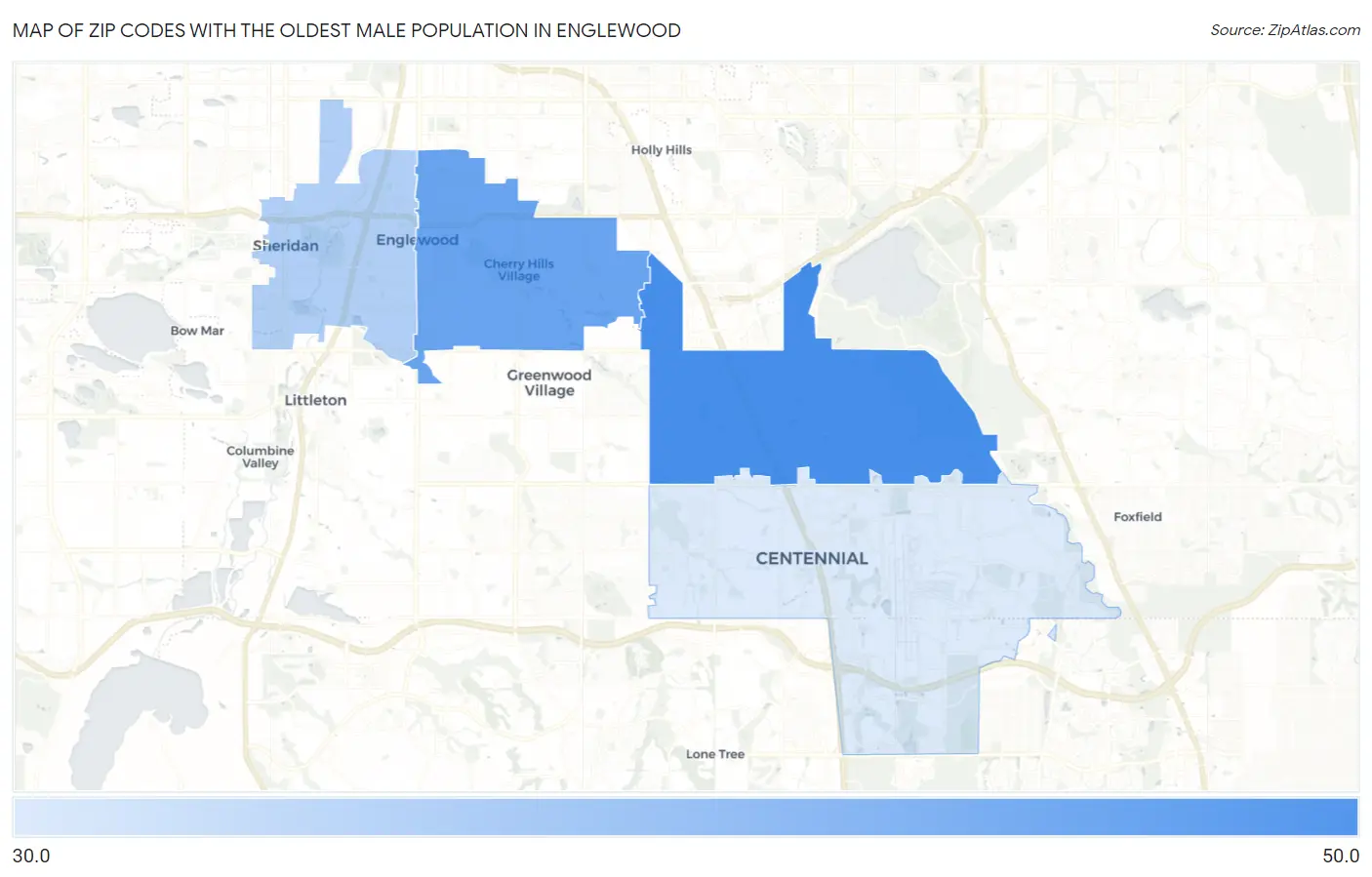 Zip Codes with the Oldest Male Population in Englewood Map