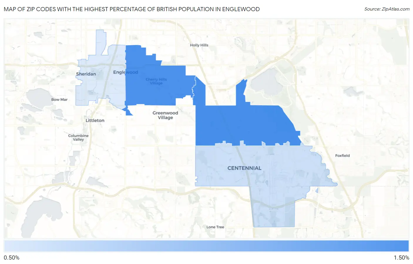 Zip Codes with the Highest Percentage of British Population in Englewood Map
