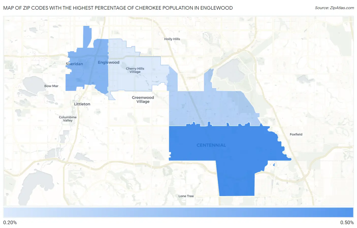 Zip Codes with the Highest Percentage of Cherokee Population in Englewood Map