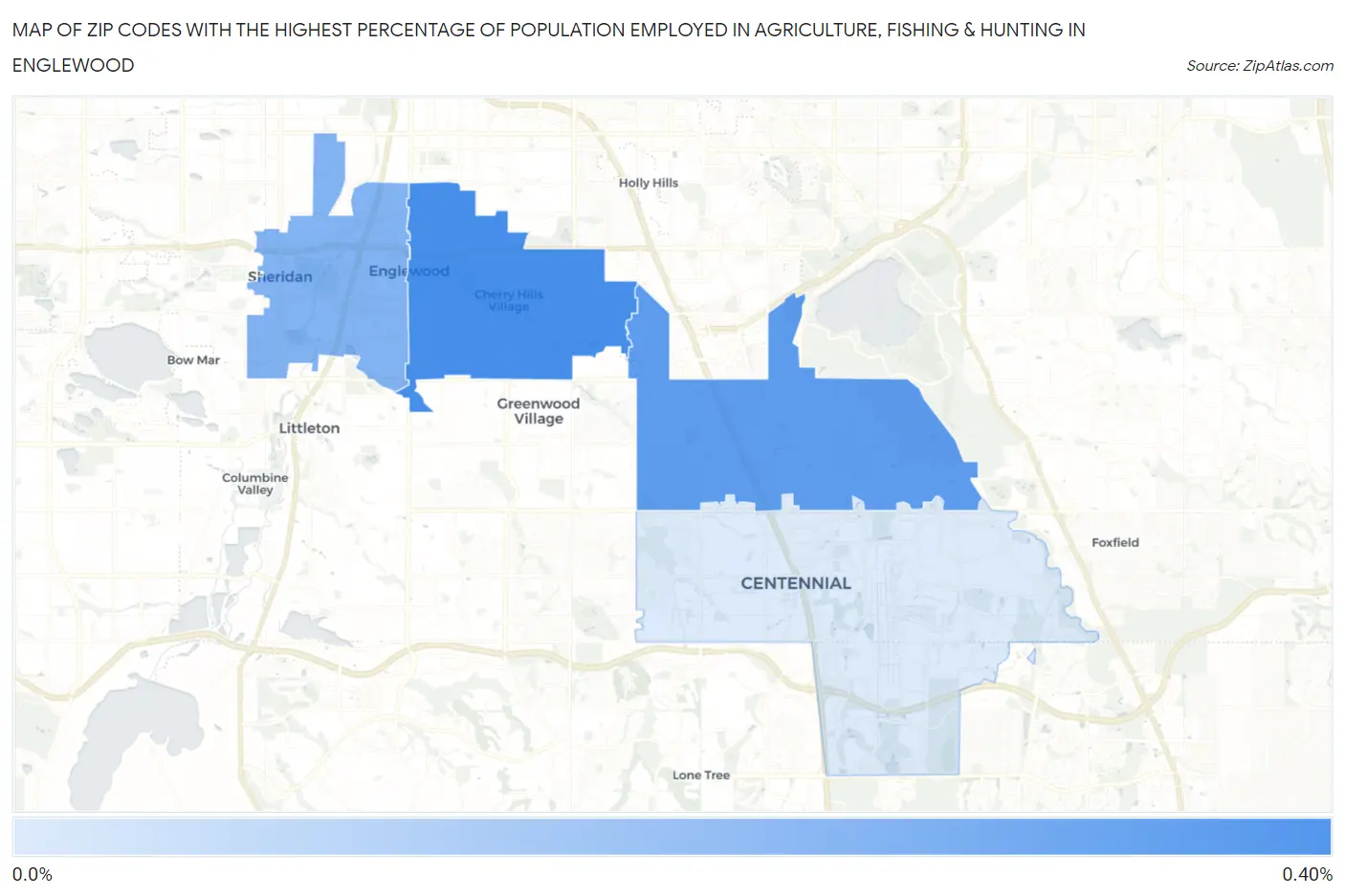 Zip Codes with the Highest Percentage of Population Employed in Agriculture, Fishing & Hunting in Englewood Map