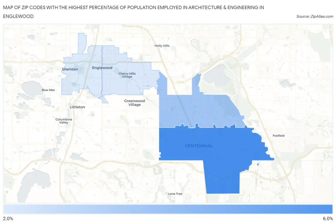 Zip Codes with the Highest Percentage of Population Employed in Architecture & Engineering in Englewood Map
