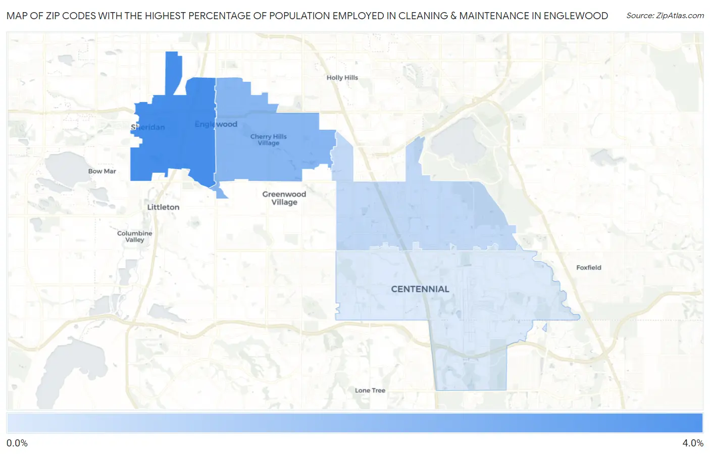 Zip Codes with the Highest Percentage of Population Employed in Cleaning & Maintenance in Englewood Map