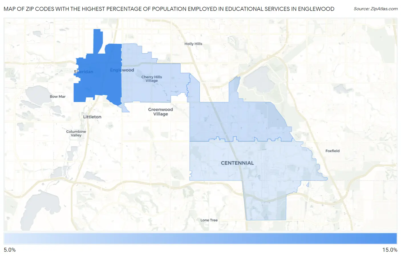 Zip Codes with the Highest Percentage of Population Employed in Educational Services in Englewood Map