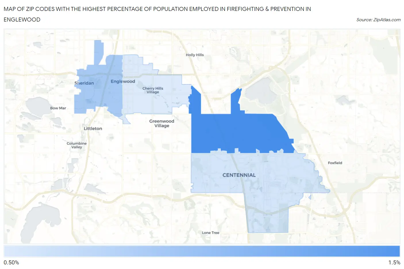 Zip Codes with the Highest Percentage of Population Employed in Firefighting & Prevention in Englewood Map