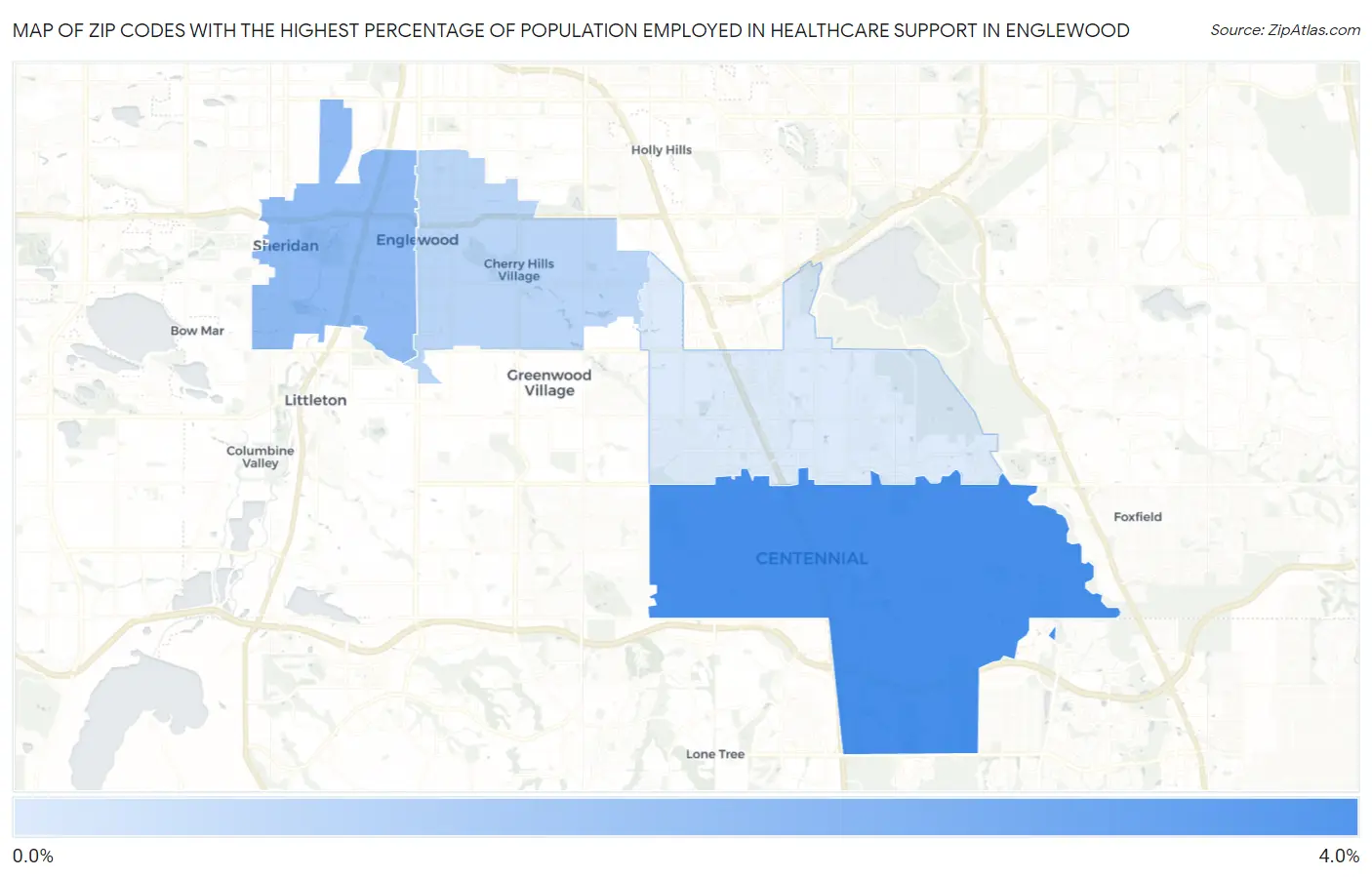 Zip Codes with the Highest Percentage of Population Employed in Healthcare Support in Englewood Map