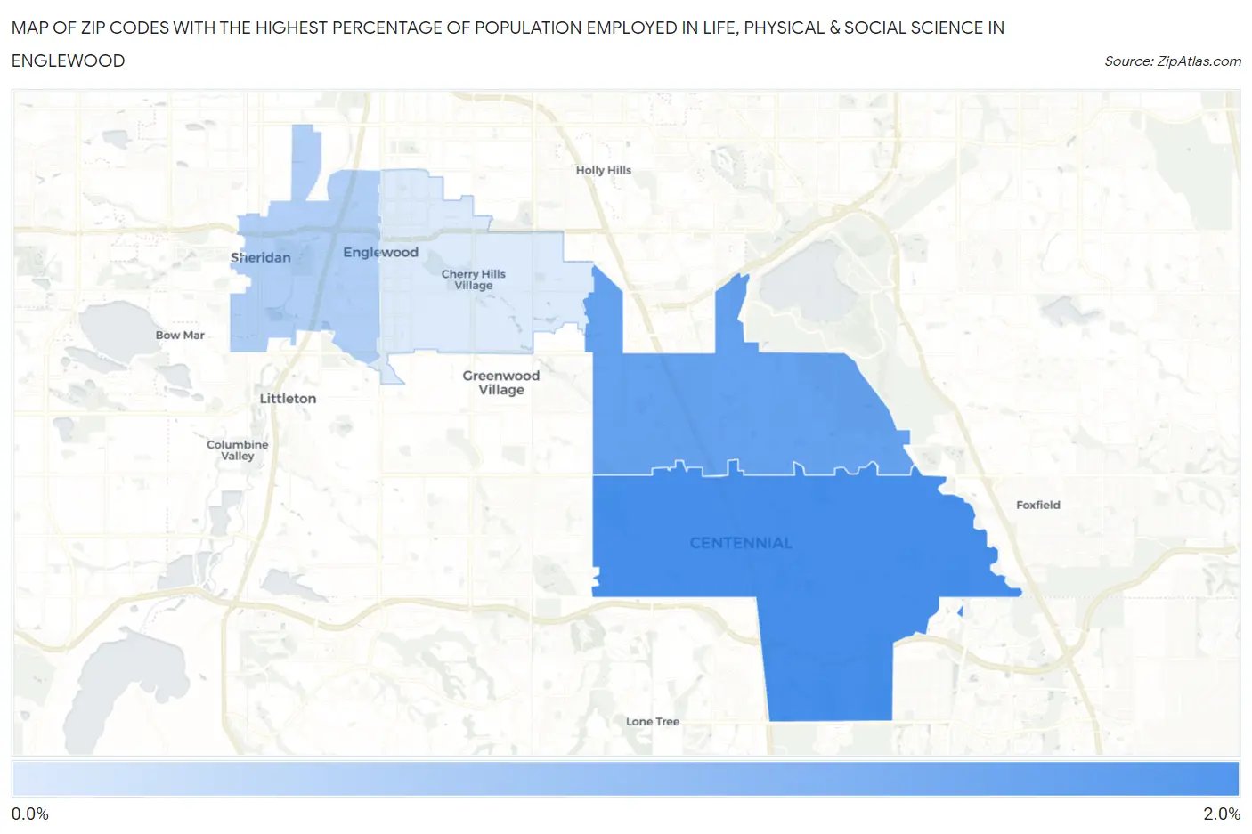 Zip Codes with the Highest Percentage of Population Employed in Life, Physical & Social Science in Englewood Map