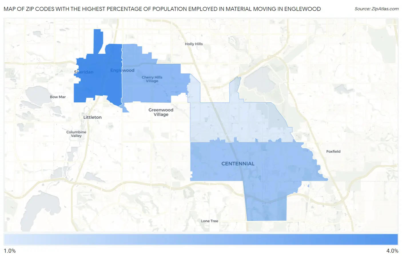 Zip Codes with the Highest Percentage of Population Employed in Material Moving in Englewood Map
