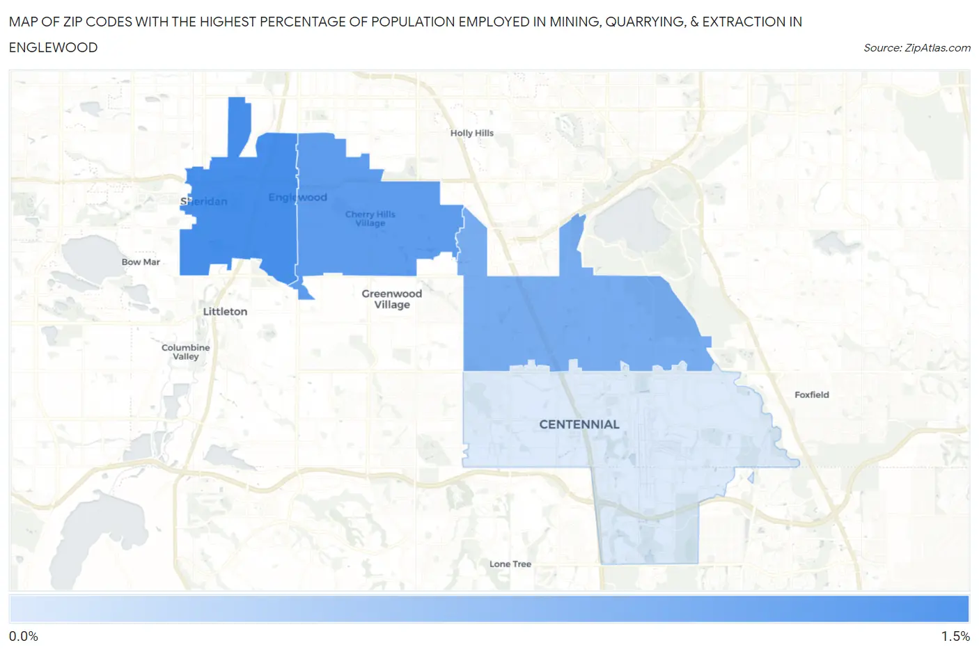Zip Codes with the Highest Percentage of Population Employed in Mining, Quarrying, & Extraction in Englewood Map