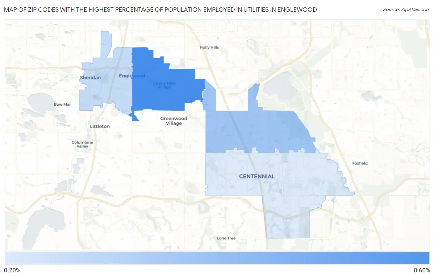 Zip Codes with the Highest Percentage of Population Employed in Utilities in Englewood Map