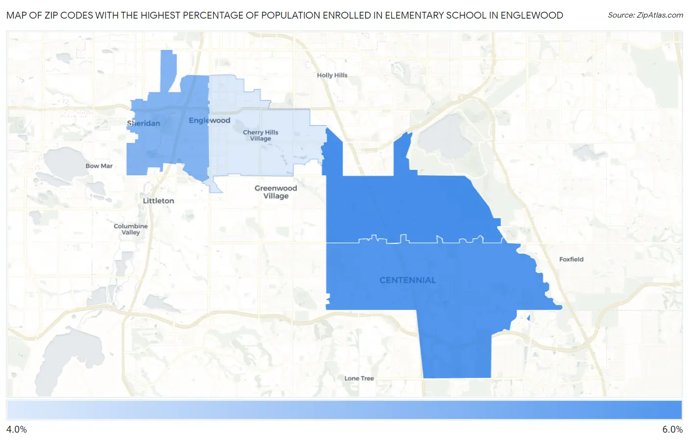 Zip Codes with the Highest Percentage of Population Enrolled in Elementary School in Englewood Map
