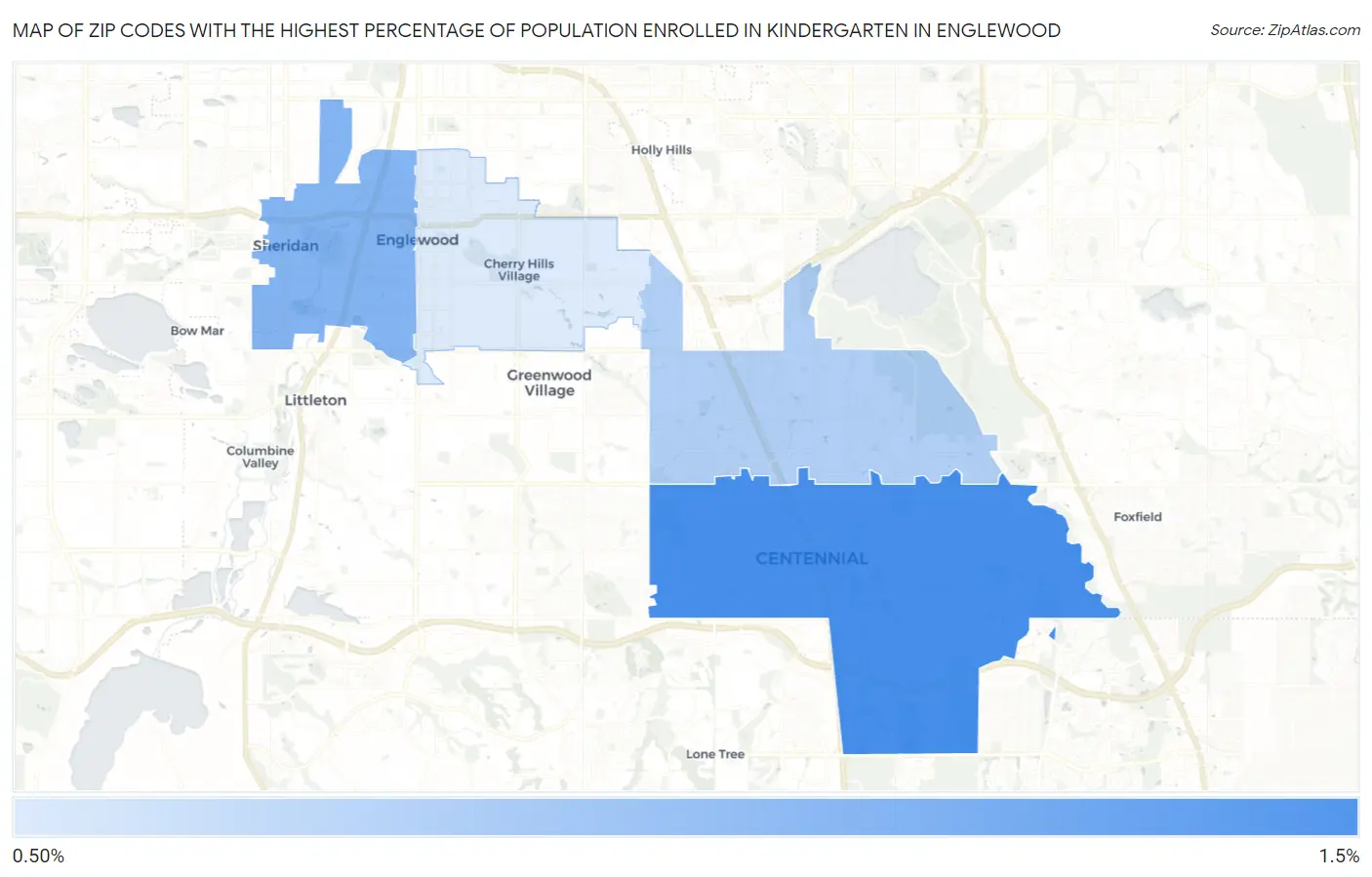 Zip Codes with the Highest Percentage of Population Enrolled in Kindergarten in Englewood Map
