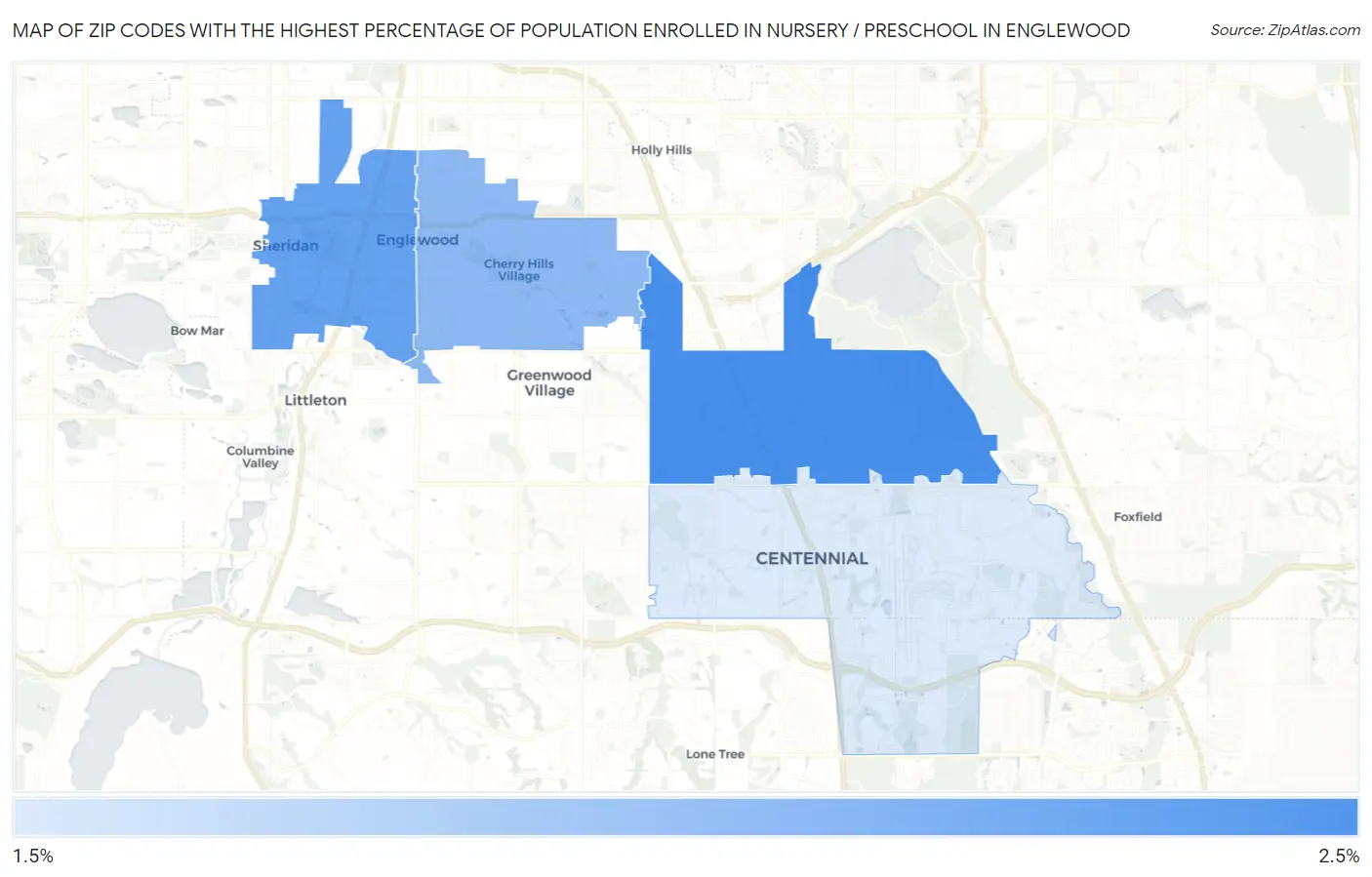 Zip Codes with the Highest Percentage of Population Enrolled in Nursery / Preschool in Englewood Map