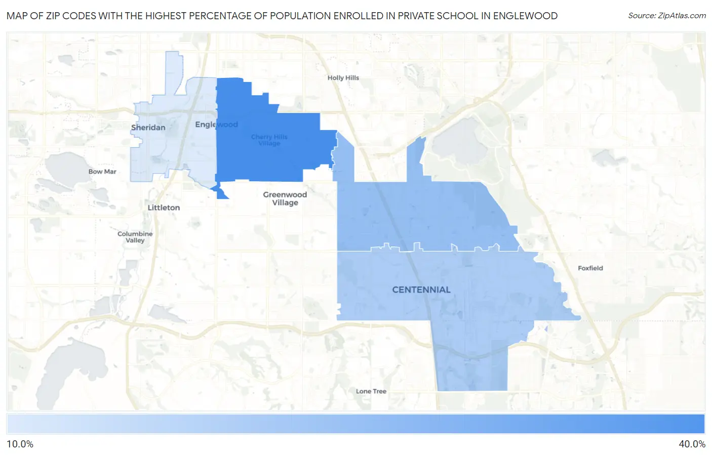 Zip Codes with the Highest Percentage of Population Enrolled in Private School in Englewood Map