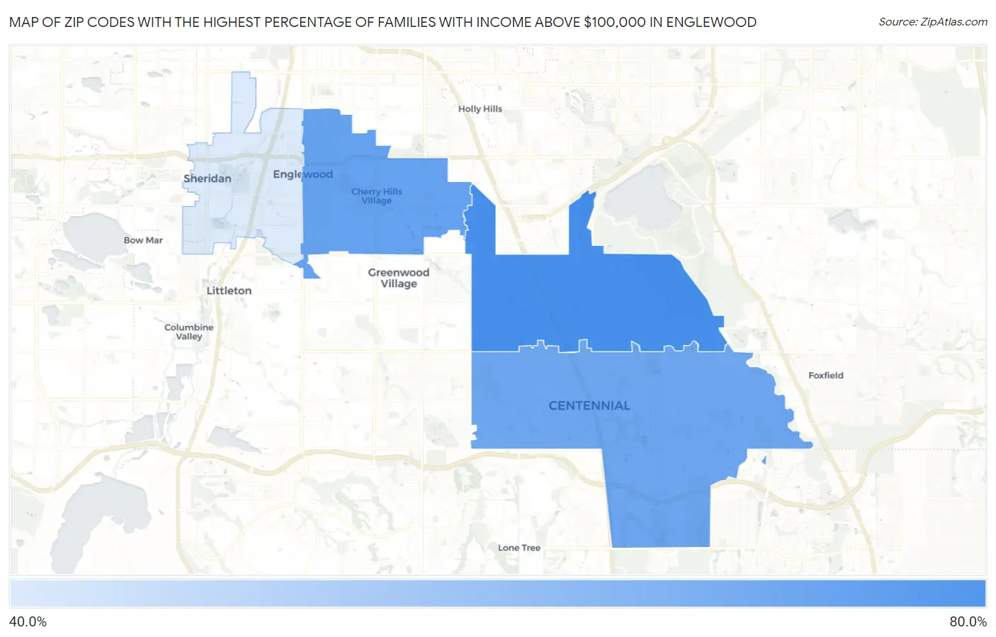 Zip Codes with the Highest Percentage of Families with Income Above $100,000 in Englewood Map