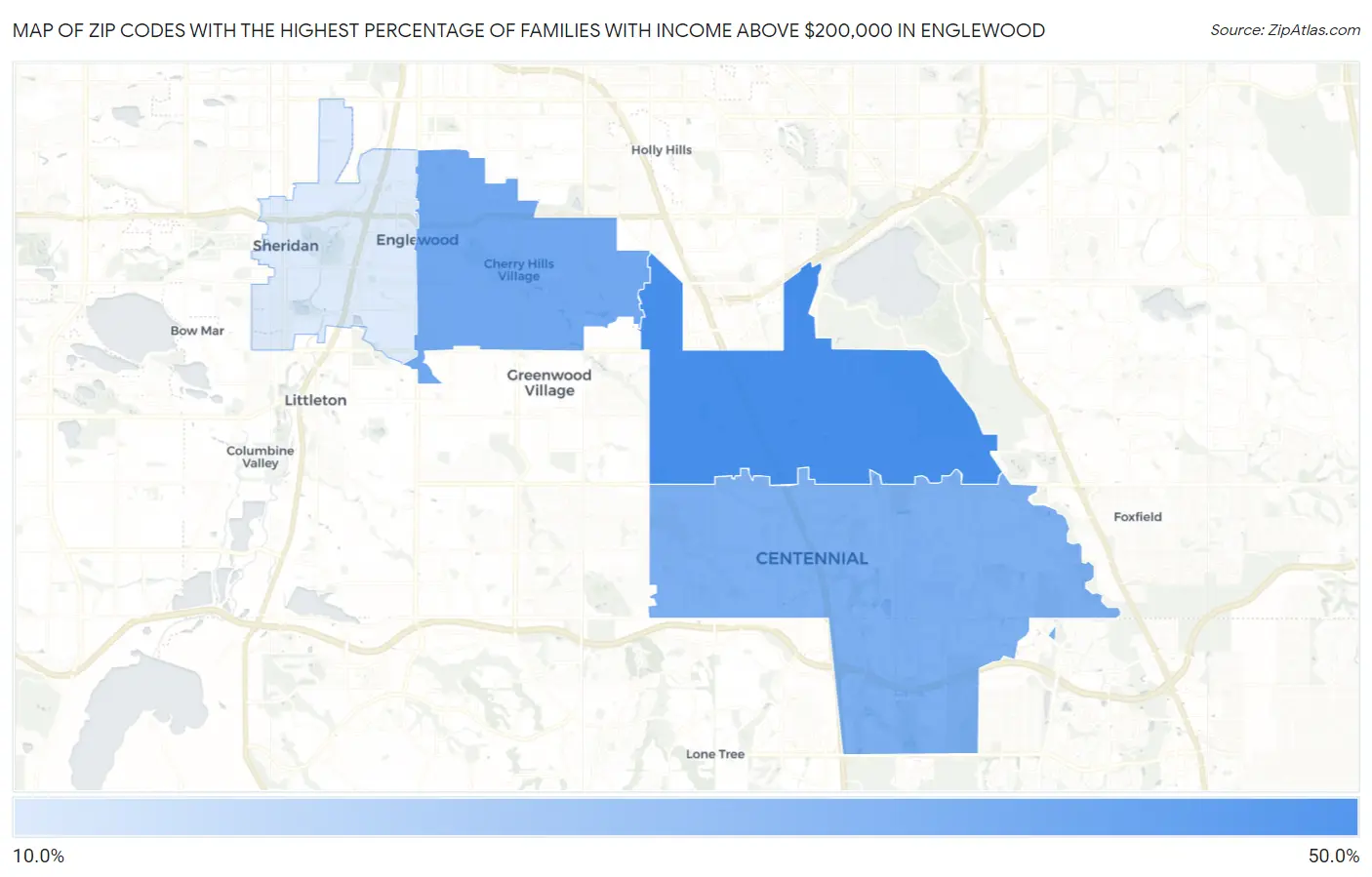 Zip Codes with the Highest Percentage of Families with Income Above $200,000 in Englewood Map