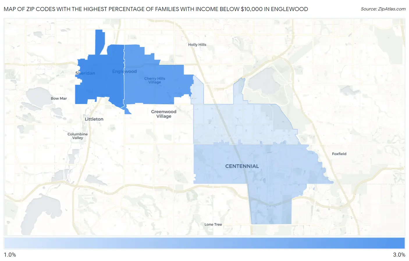 Zip Codes with the Highest Percentage of Families with Income Below $10,000 in Englewood Map