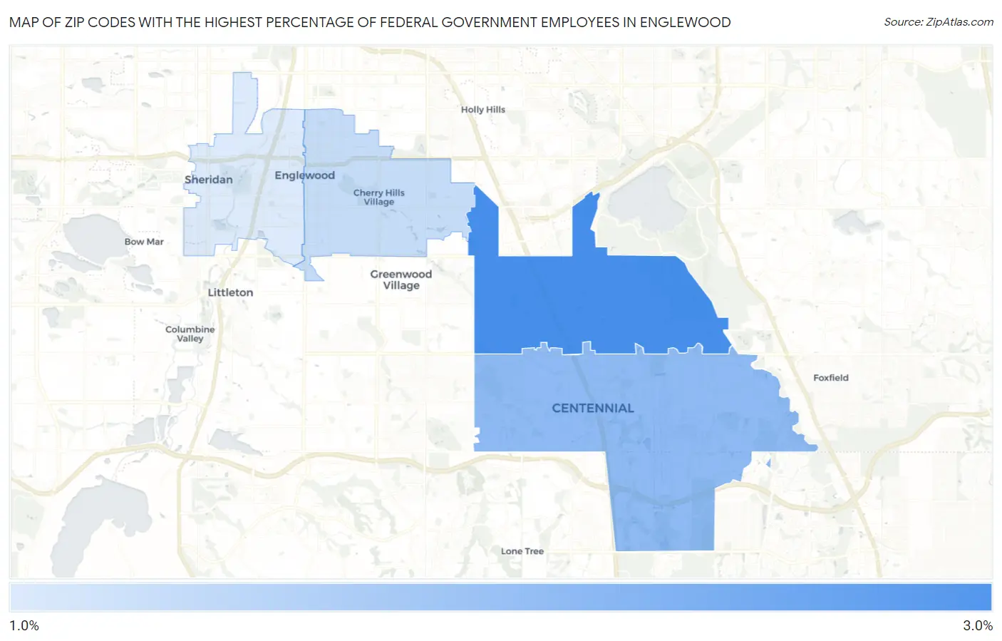 Zip Codes with the Highest Percentage of Federal Government Employees in Englewood Map