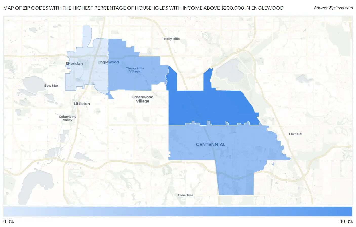 Zip Codes with the Highest Percentage of Households with Income Above $200,000 in Englewood Map