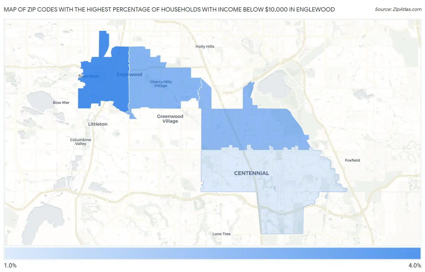 Zip Codes with the Highest Percentage of Households with Income Below $10,000 in Englewood Map