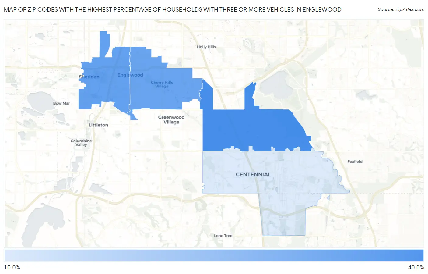 Zip Codes with the Highest Percentage of Households With Three or more Vehicles in Englewood Map