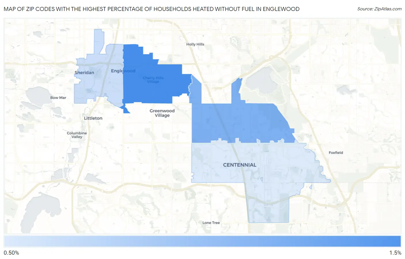 Zip Codes with the Highest Percentage of Households Heated without Fuel in Englewood Map