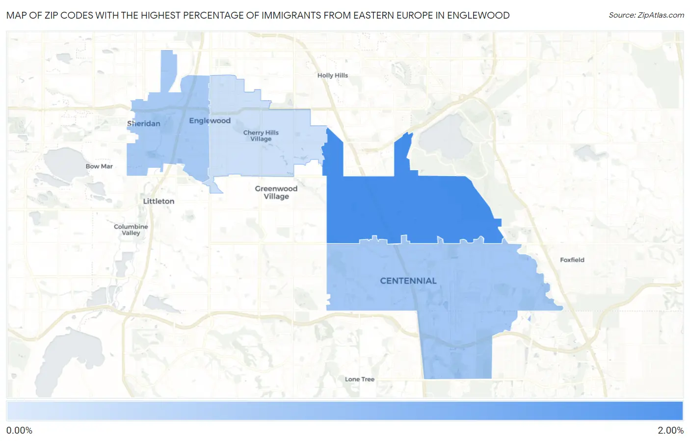 Zip Codes with the Highest Percentage of Immigrants from Eastern Europe in Englewood Map