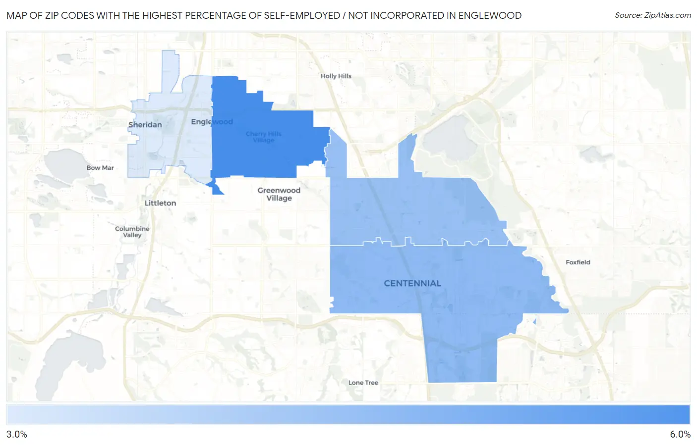 Zip Codes with the Highest Percentage of Self-Employed / Not Incorporated in Englewood Map