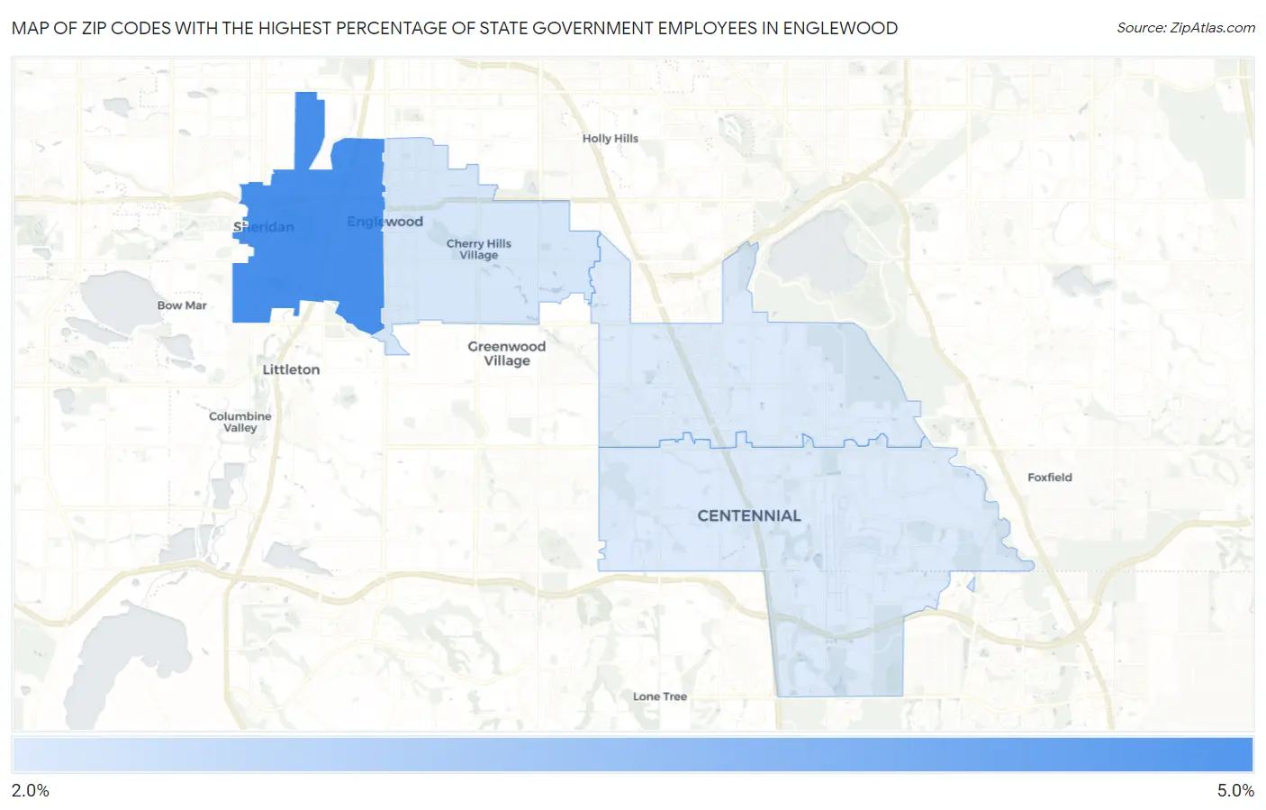 Zip Codes with the Highest Percentage of State Government Employees in Englewood Map