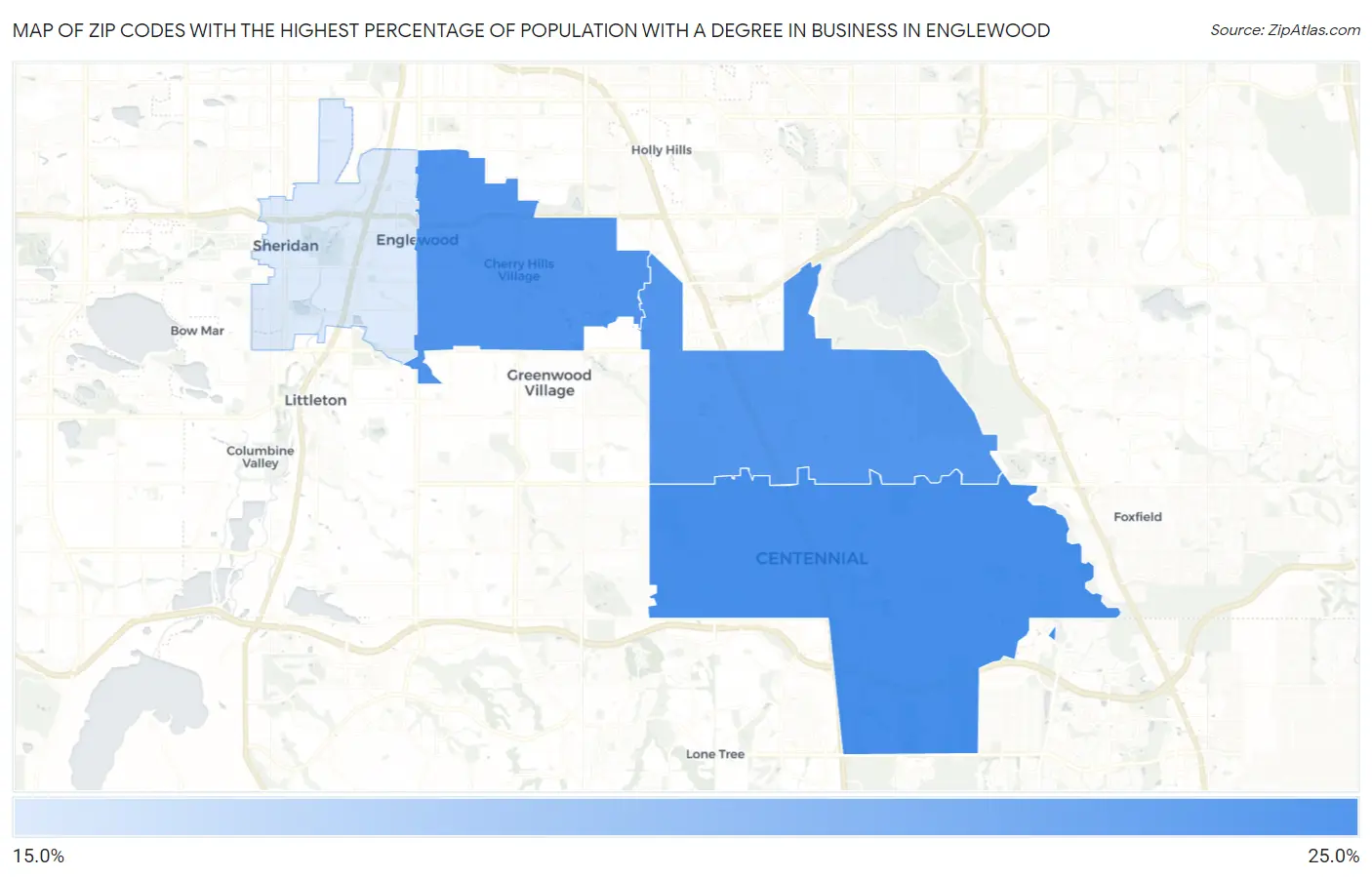Zip Codes with the Highest Percentage of Population with a Degree in Business in Englewood Map