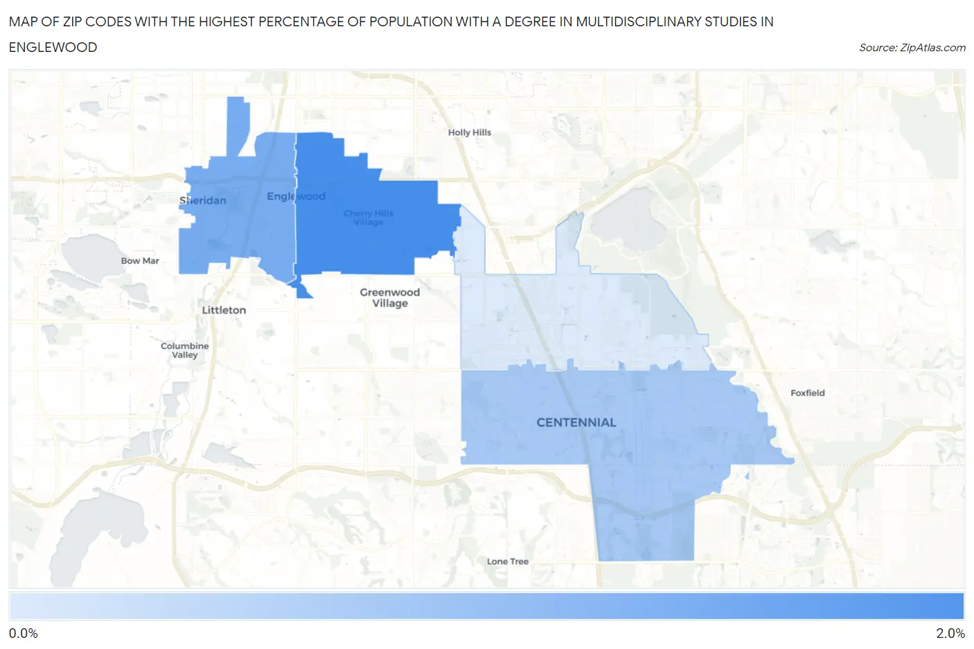 Zip Codes with the Highest Percentage of Population with a Degree in Multidisciplinary Studies in Englewood Map
