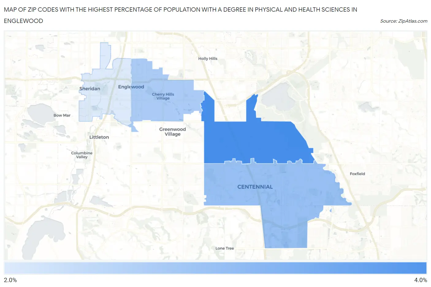 Zip Codes with the Highest Percentage of Population with a Degree in Physical and Health Sciences in Englewood Map