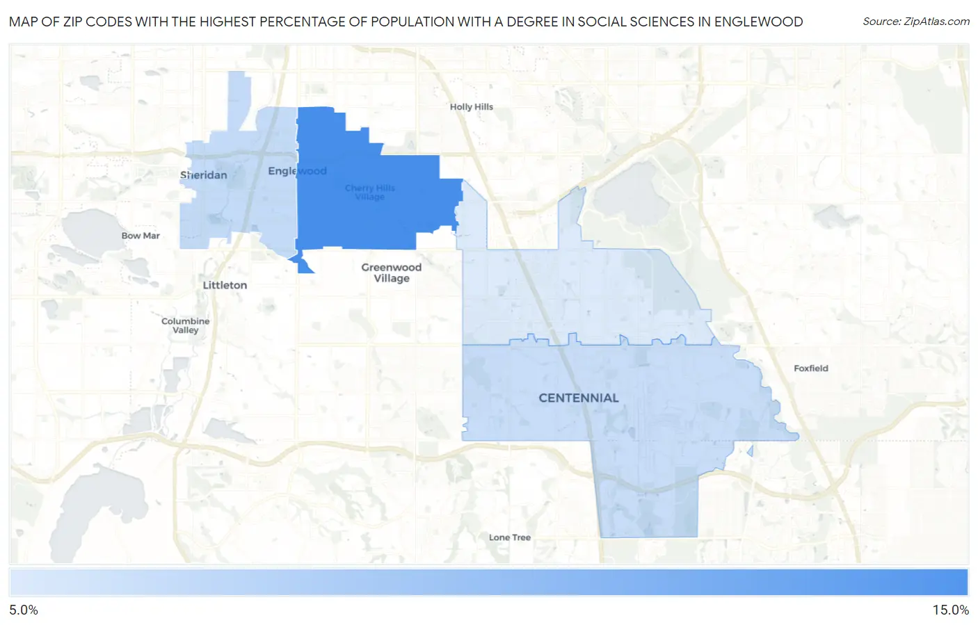 Zip Codes with the Highest Percentage of Population with a Degree in Social Sciences in Englewood Map