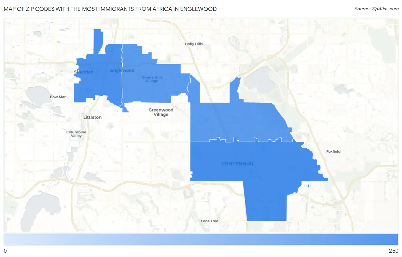 Zip Codes with the Most Immigrants from Africa in Englewood Map