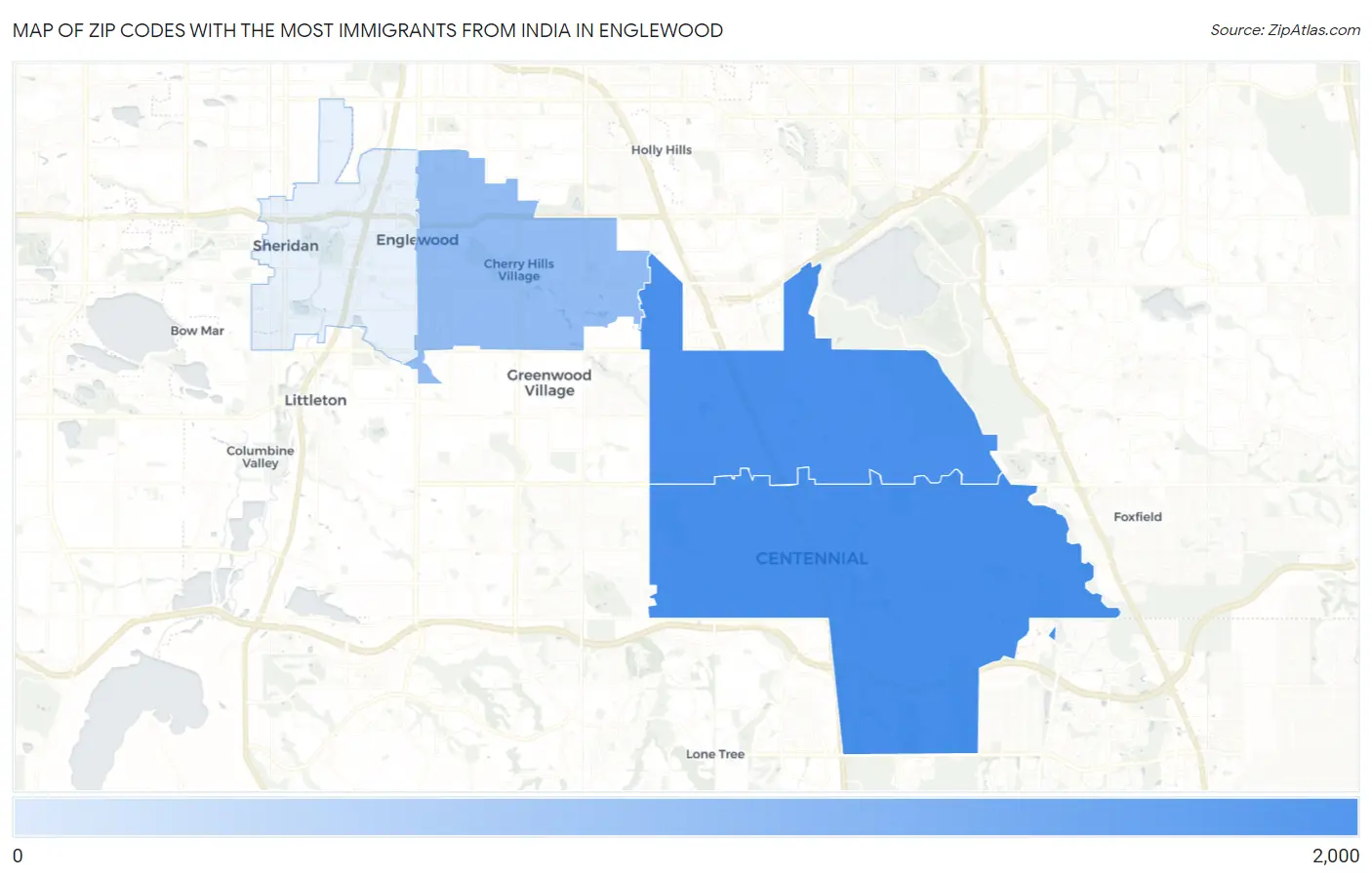 Zip Codes with the Most Immigrants from India in Englewood Map