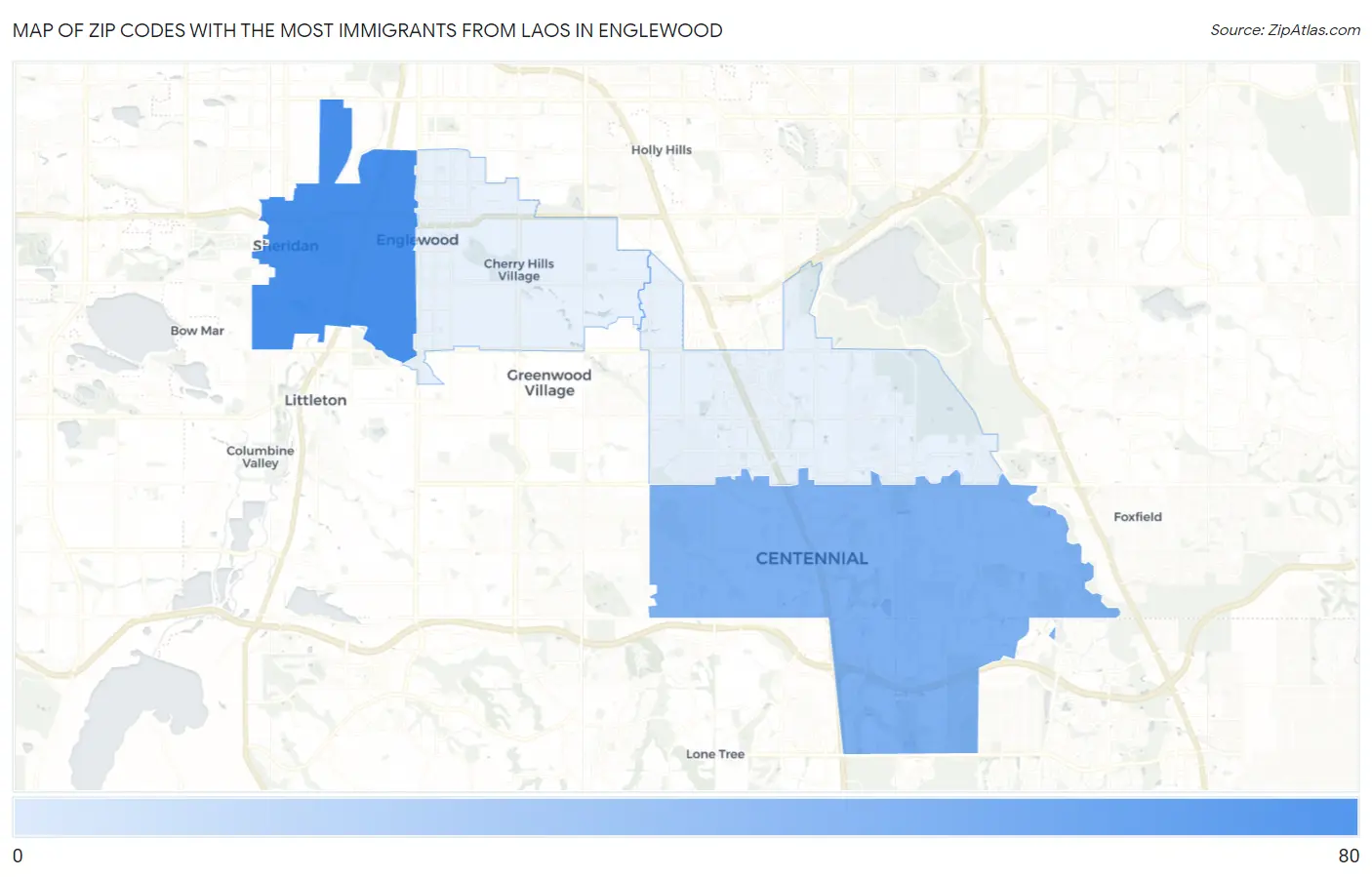 Zip Codes with the Most Immigrants from Laos in Englewood Map