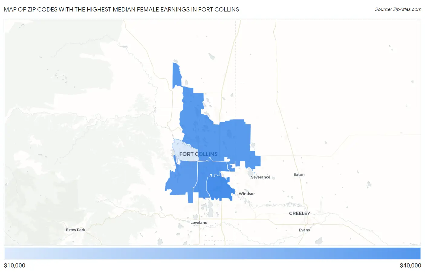 Zip Codes with the Highest Median Female Earnings in Fort Collins Map