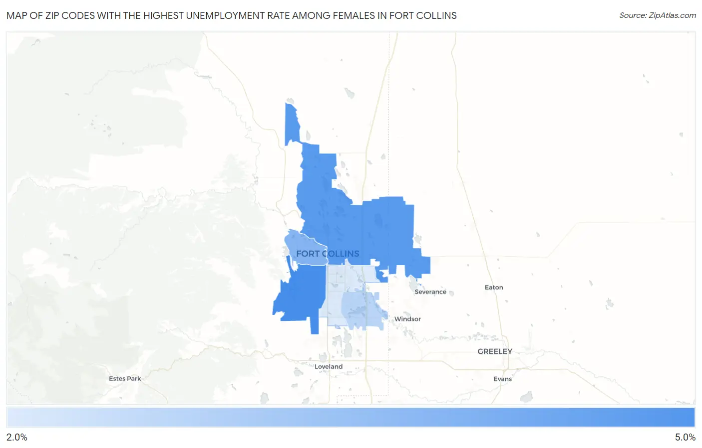 Zip Codes with the Highest Unemployment Rate Among Females in Fort Collins Map