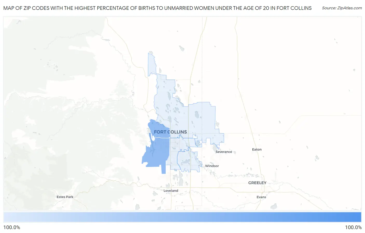 Zip Codes with the Highest Percentage of Births to Unmarried Women under the Age of 20 in Fort Collins Map